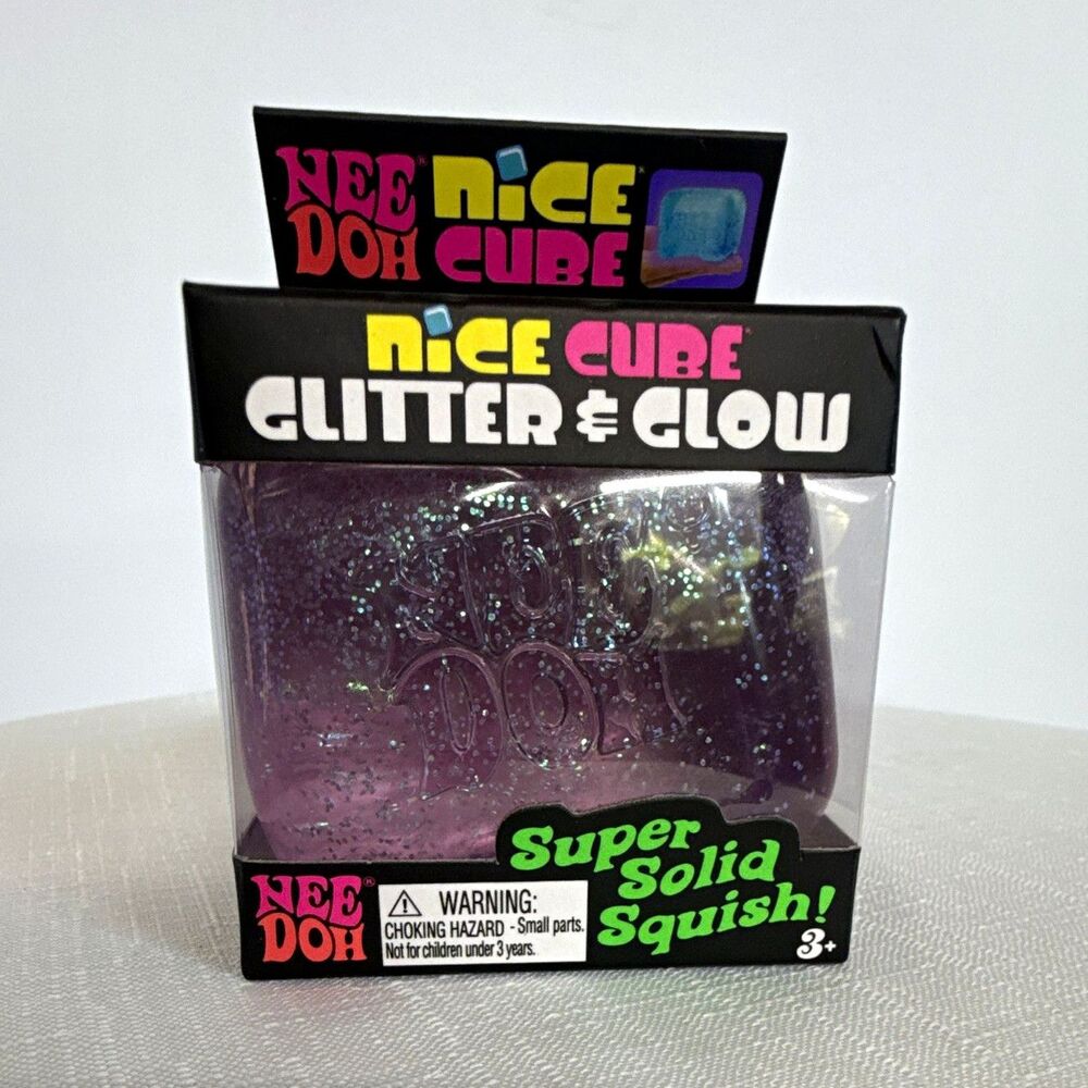 Schylling NeeDoh Nice Cube Glitter & Glow Squish, Purple, Ages 3+, MPN 26066HY